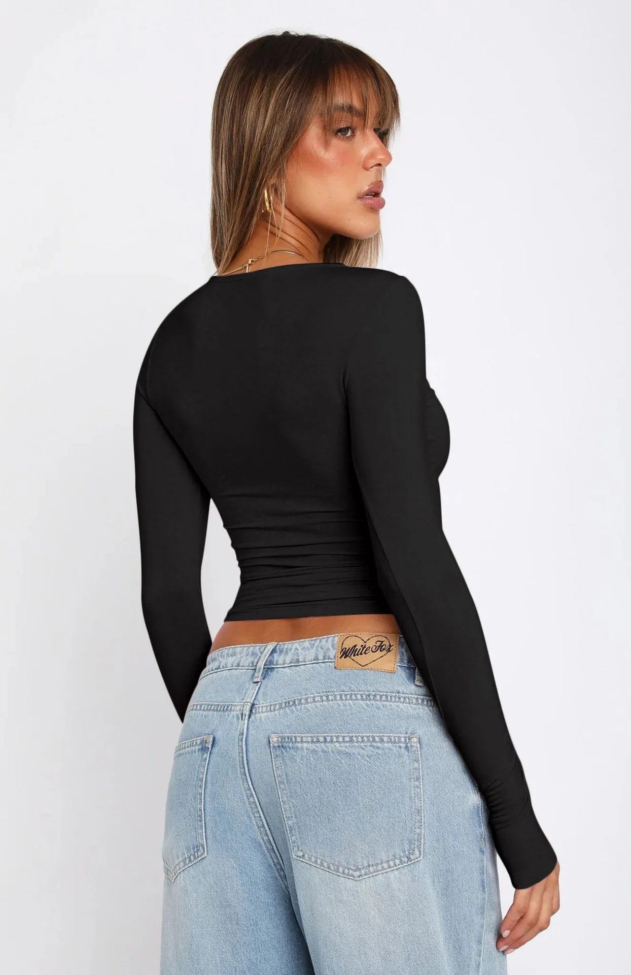 Long Sleeve U Neck Crop Top Women