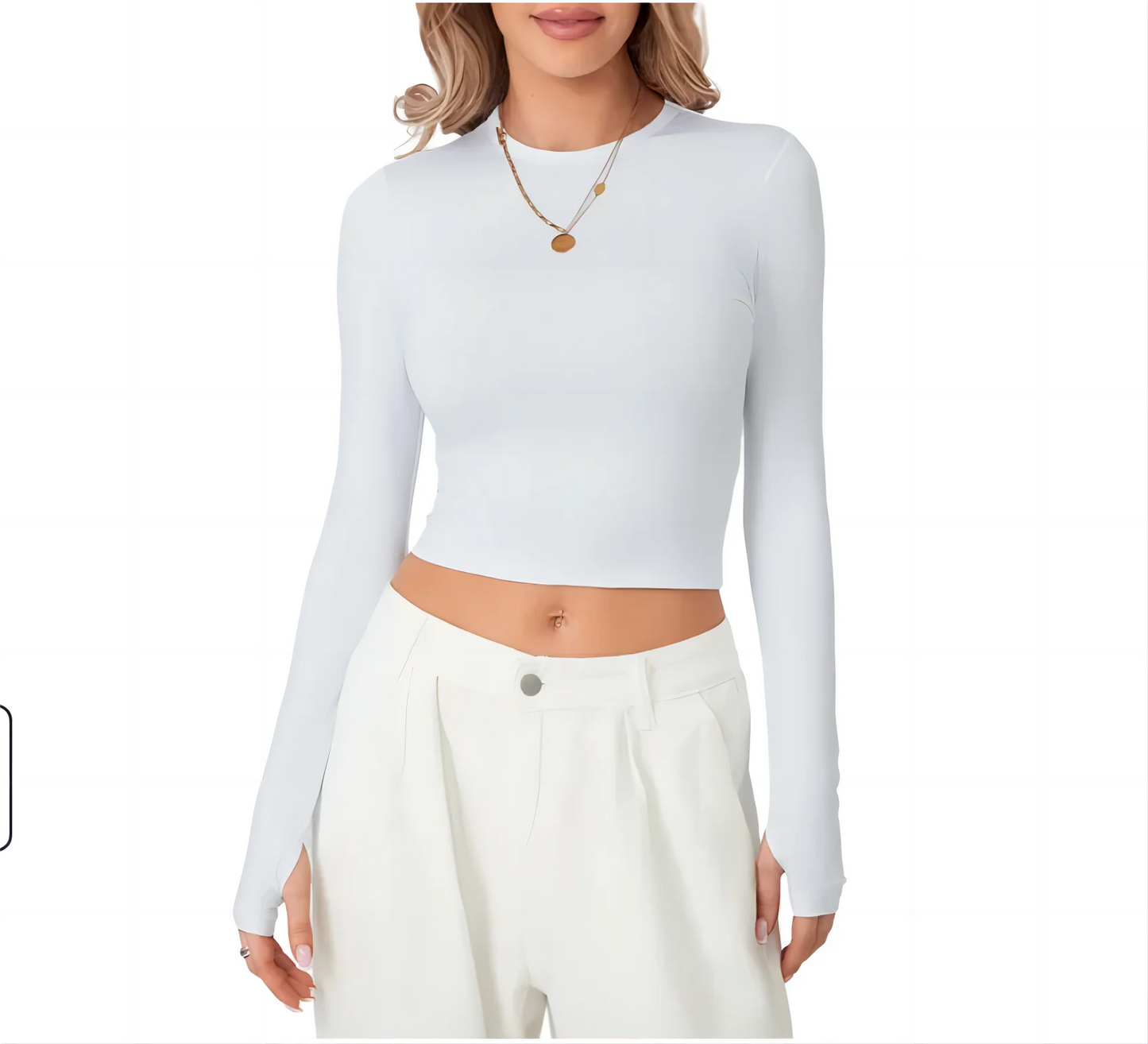 Long Sleeve U Neck Crop Top Women